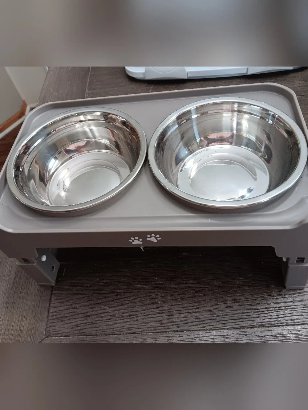 Unk Stainless Steel Double Dog Bowls with Gray Tray